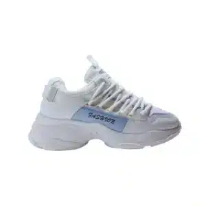 High Heel Thick Sole Sneakers for Women – White with Blue Accents