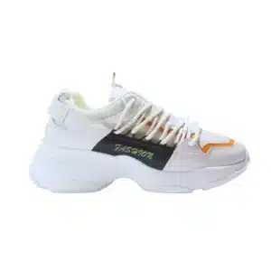 Men Sneakers – White with Orange Accents, Casual and Stylish Footwear